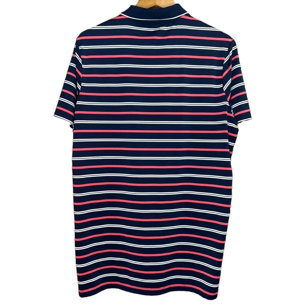 RLX Ralph Lauren Short Sleeve Polo Shirt Blue Pink & White Striped Golf Large